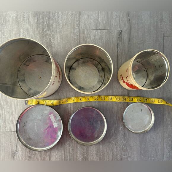 Vtg Retro MCM Nesting Metal Canisters Fruit Grapes Flower biege yellow Set Of 3 - Picture 5 of 11